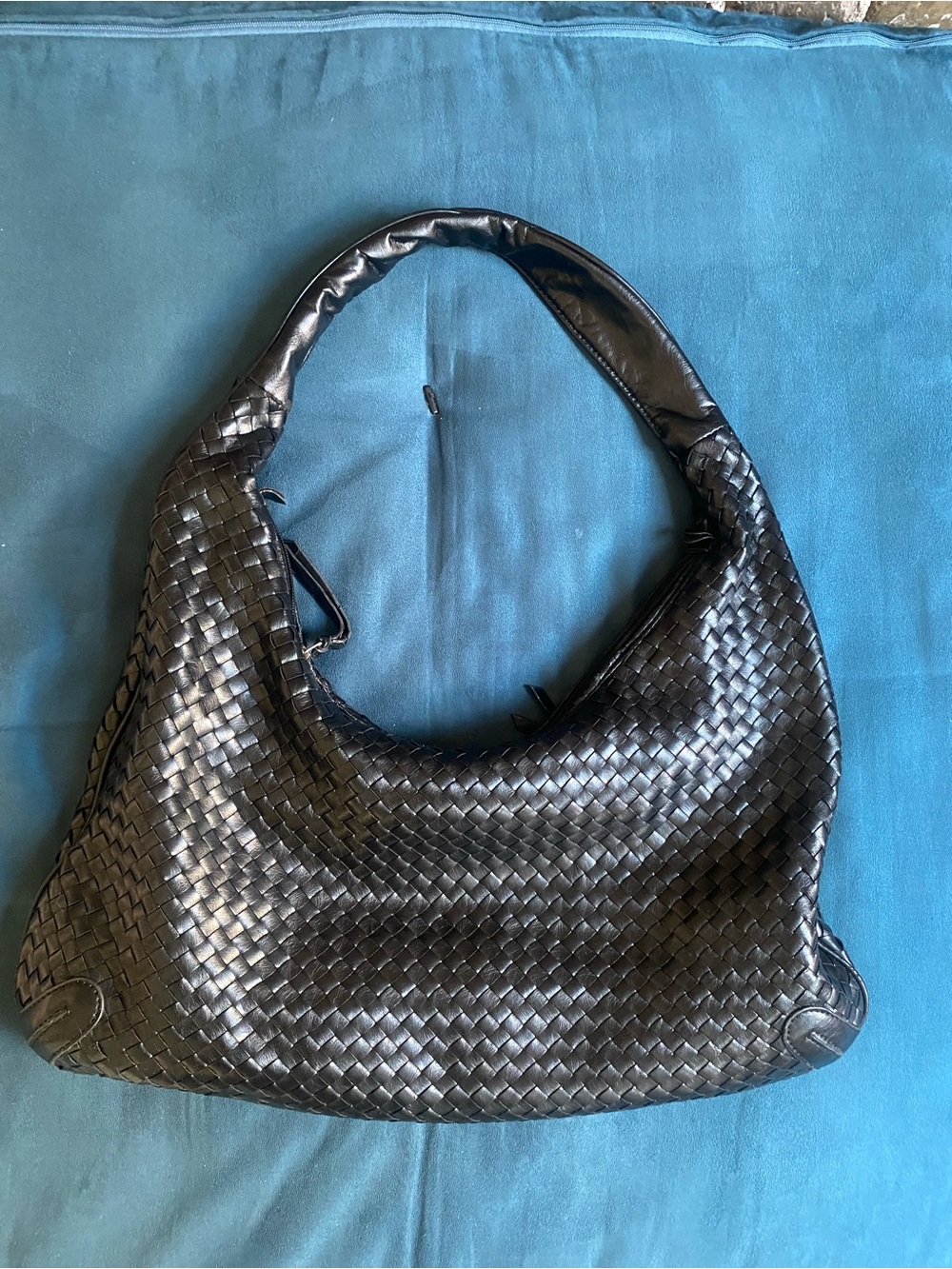 Woven Leather Hobo Bag - Black
